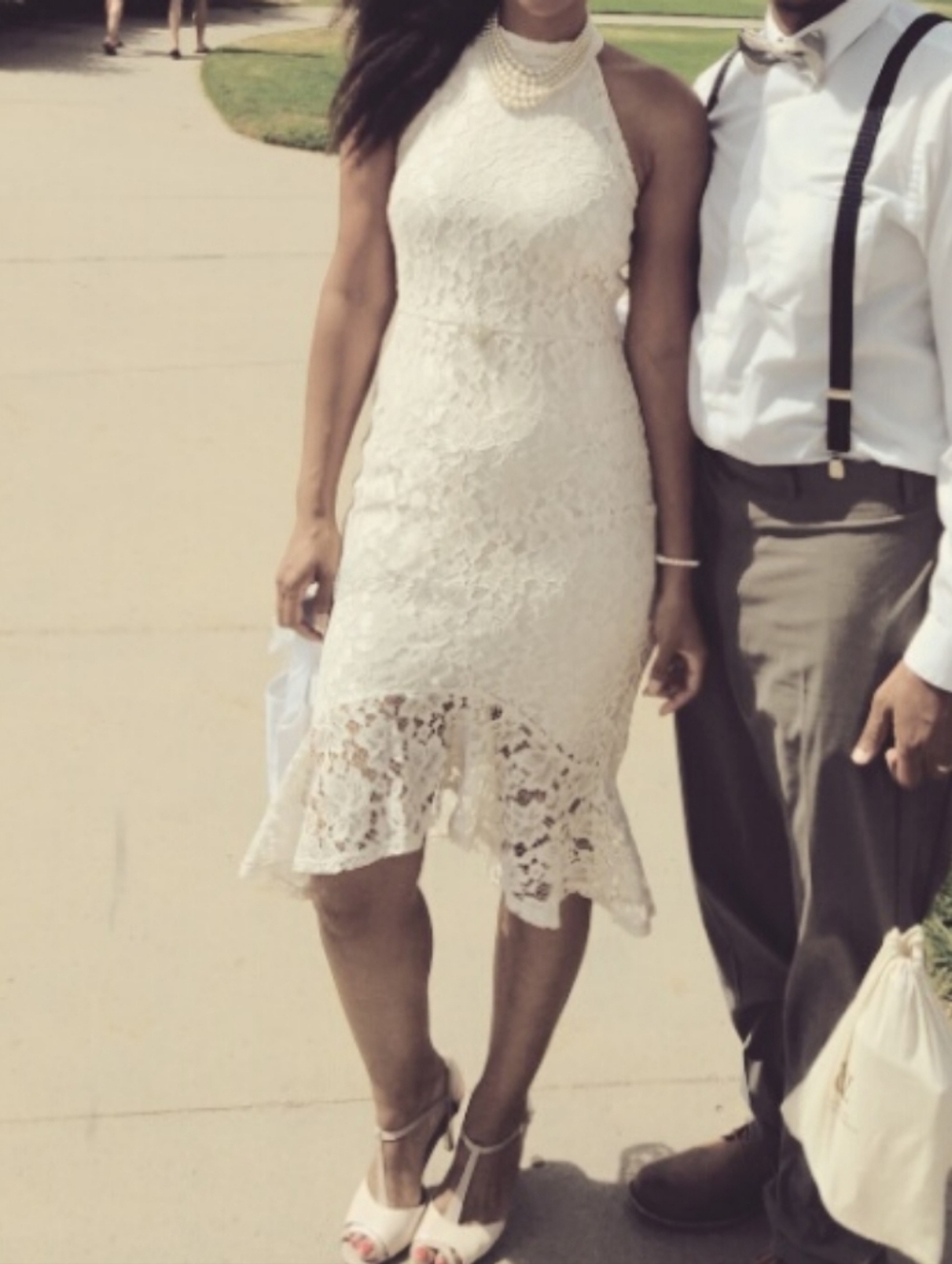Cream Lace Halter Midi Dress